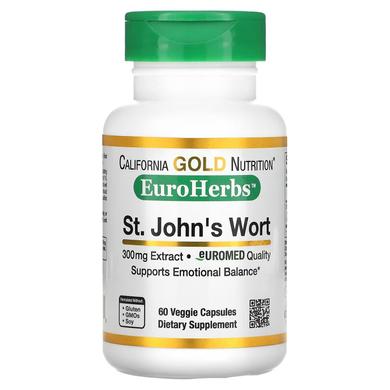 Звіробій, St. John's Wort, California Gold Nutrition, EuroHerbs, 300 мг, 60 капсул - фото