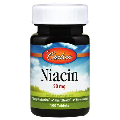 Ніацин (Вітамін В3), Niacin, Carlson Labs, 50 мг, 100 таблеток - фото
