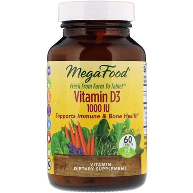 Вітамін D3, Vitamin D3, MegaFood, 1000 МО, 60 таблеток - фото