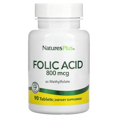 Фолиевая кислота, Folic Acid, Nature's Plus, 800 мкг, 90 таблеток - фото