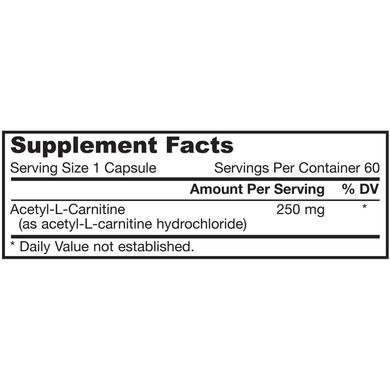 Ацетил карнитин, Acetyl L-Carnitine, Jarrow Formulas, 250 мг, 60 капсул - фото