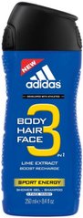 Гель для душу, Sport Energy, 3 in 1 Body, Hair and Face, Аdidas, 250 мл - фото