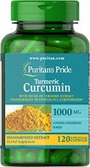 Куркумин и биоперин, Turmeric Curcumin with Bioperine, Puritan's Pride, 1000 мг, 120 капсул - фото