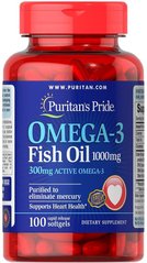 Омега-3 рыбий жир, Omega-3 Fish Oil, Puritan's Pride, 1000 мг, 300 мг активного, 100 капсул - фото