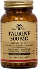 Таурин, Taurine, Solgar, 500 мг, 100 капсул - фото