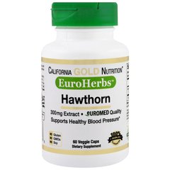 Боярышник, Hawthorn XT, California Gold Nutrition, EuroHerbs, 300 мг, 60 капсул - фото