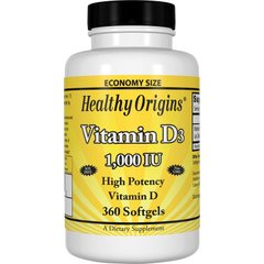 Вітамін Д3, Vitamin D3, Healthy Origins, 1000 МО, 360 капсул - фото