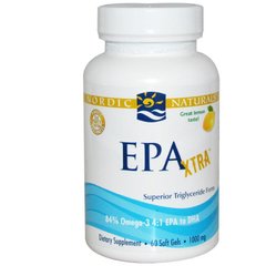 Омега-3 высокой концентрации (лимон), EPA Xtra, Nordic Naturals, 1000 мг, 60 гелей - фото