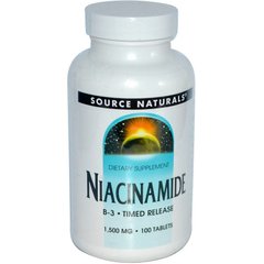 Ниацинамид (В3), Niacinamide, B-3, Source Naturals, 1500 мг, 100 таблеток - фото