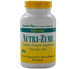 Ферменти, Nutri-Zyme, Nature's Plus, смак м'яти, 90 жувальних таблеток - фото