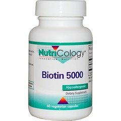 Біотин, Biotin, Nutricology, 5000 мкг, 60 капсул - фото