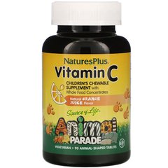 Витамин С, Children's Chewable Vitamin C, Nature's Plus, Animal Parade, апельсиновый вкус, 90 жевательных конфет - фото