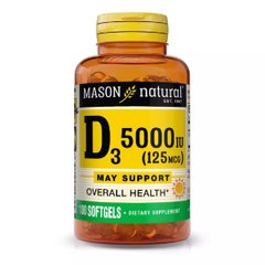 Вітамін D3 5000 МО, Vitamin D3, Mason Natural, 100 гелевих капсул - фото