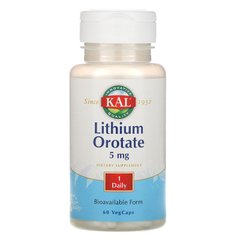 Литий, Lithium Orotate, Kal, 5 мг, 60 капсул - фото