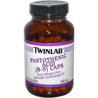 Пантотенова кислота, Pantothenic Acid (B-5), Twinlab, 500 мг, 100 капсул - фото