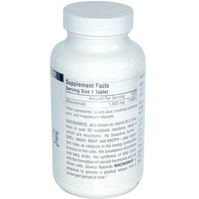 Ниацинамид (В3), Niacinamide, B-3, Source Naturals, 1500 мг, 100 таблеток - фото
