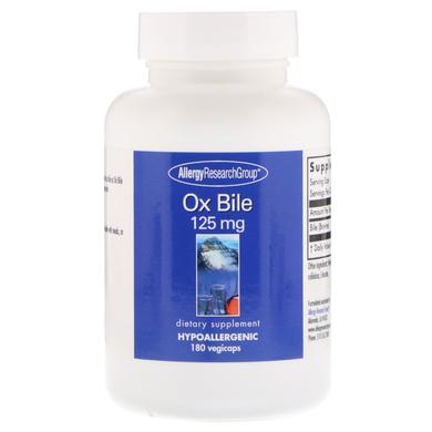 Екстракт бичачої жовчі (Ox Bile), Allergy Research, 125 мг, 180 капсул - фото
