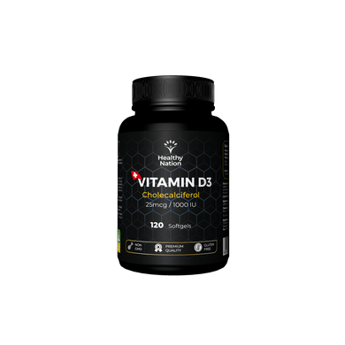 Витамин D3, Vitamin D3 Cholecalciferol, Healthy Nation, 1000 МЕ, 120 гелевых капсул - фото