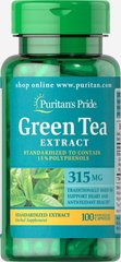 Зеленый чай, Green Tea, Puritan's Pride, стандартизированный экстракт, 315 мг, 100 капсул - фото