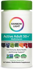 Мультивітаміни 50+, Підтримка мозкової діяльності та імунітету, Active Adult, Rainbow Light, 90 таблеток - фото