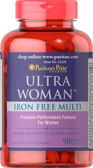 Мультивитамины для женщин без железа, Ultra Woman™ Daily Multi, Puritan's Pride, 90 капсул - фото