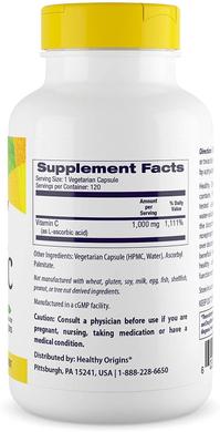 Витамин С (L-аскорбиновая кислота), Vitamin C (Non-GMO L-Ascorbic Acid), Healthy Origins, 1000 мг, 120 вегетарианских капсул - фото