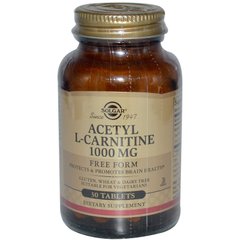 Ацетил карнітин, Acetyl L-Carnitine, Solgar, 1000 мг, 30 таблеток - фото