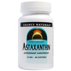 Астаксантин, Astaxanthin, Source Naturals, 12 мг, 60 гелевых капсул - фото