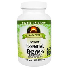 Пищеварительные ферменты, Essential Enzymes, Source Naturals, для веганов, 500 мг, 180 капсул - фото