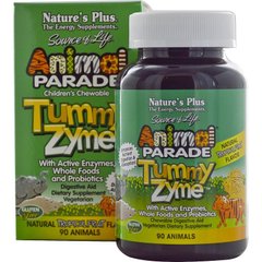 Пробиотики, Children's Chewable Tummy Zyme, Nature's Plus, Animal Parade, для детей, тропический вкус, 90 жевательных конфет - фото