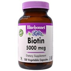 Биотин, Biotin, Bluebonnet Nutrition, 5000 мкг, 120 капсул - фото