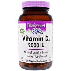 Вітамін Д3, Vitamin D3, Bluebonnet Nutrition, 2000 МО, 180 капсул - фото
