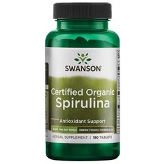 Органическая спирулина, Certified Organic Spirulina, Swanson, 500 мг, 180 таблеток - фото