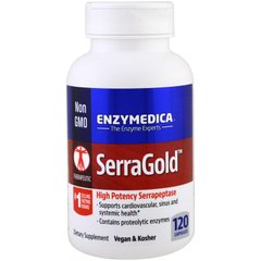 Протеолитические ферменты, SerraGold, High Potency Serrapeptase, Enzymedica, серрапептаза для сердца, 120 капсул - фото