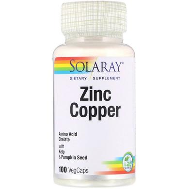 Цинк і мідь, Zinc Copper, Solaray, 100 капсул - фото