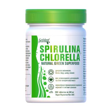 Спіруліна + Хлорела (Spirulina + Chlorella), GoldenPharm, 200 таблеток - фото