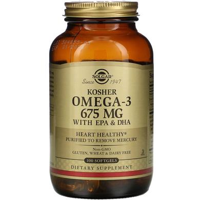 Омега-3, Kosher Omega-3, Solgar, кошерный, 675 мг, 100 гелевых капсул - фото