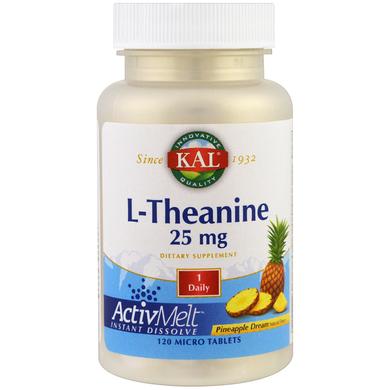 L-теанін, зі смаком ананасу, L-Theanine, Kal, 25 мг, 120 мікро таблеток - фото