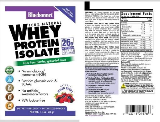 Изолят сывороточного белка, Whey Protein Isolate, Bluebonnet Nutrition, вкус микс ягод, 8 пакетиков - фото