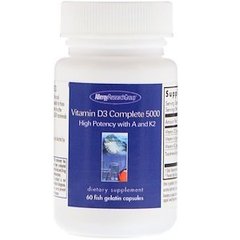 Вітамін Д-3, Vitamin D3 Complete, Allergy Research Group, 5000 МО, 60 рибних желатинових капсул - фото