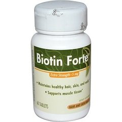 Биотин, Biotin Forte, Enzymatic Therapy (Nature's Way), экстра сила, 5 мг, 60 таблеток - фото