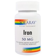 Железо, Iron, Solaray, 50 мг, 60 капсул - фото