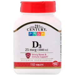 Витамин Д3, Vitamin D3, 21st Century, 1000 МЕ, 110 таблеток - фото