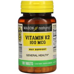 Витамин K2 100 мкг, Vitamin K2, Mason Natural, 100 таблеток - фото