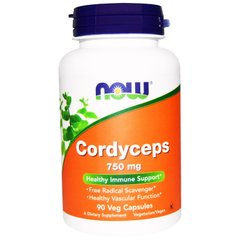 Кордицепс (Cordyceps), Now Foods, 750 мг, 90 капсул - фото
