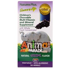 Вітаміни для дітей, Multi-Vitamin and Mineral, Nature's Plus, Animal Parade, смак винограду, 180 животных - фото