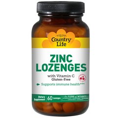 Цинк+вітамін З, вишневий смак, Zinc Lozenges, Vitamin C, Country Life, 60 леденцов - фото