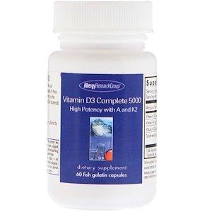 Витамин Д-3, Vitamin D3 Complete, Allergy Research Group, 5000 МЕ, 60 рыбных желатиновых капсул - фото