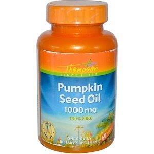 Гарбузова олія, Pumpkin Seed Oil, Thompson, 1000 мг, 60 капсул - фото