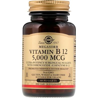 Витамин В12, Vitamin B12, Solgar, сублингвальный, 5000 мкг, 60 таблеток - фото